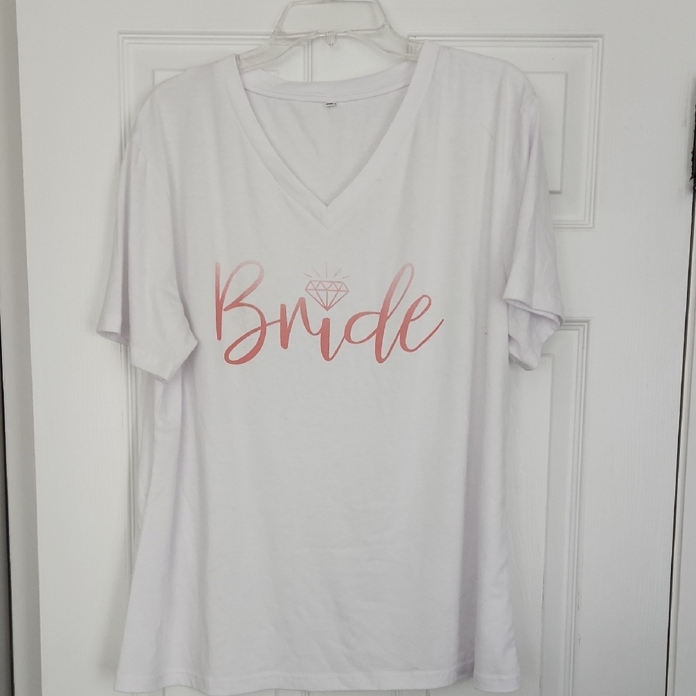 White Bride T-Shirt with Pink Print